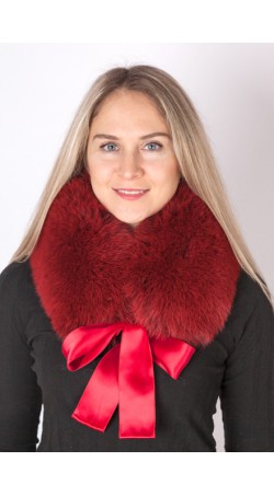 Red-cherry fox fur collar-neck warmer